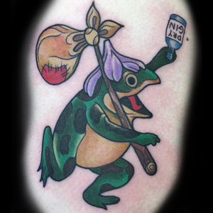 A full color traditional frog tattoo