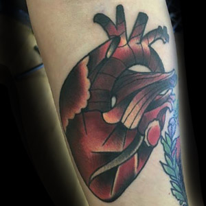 A full color heart tattoo