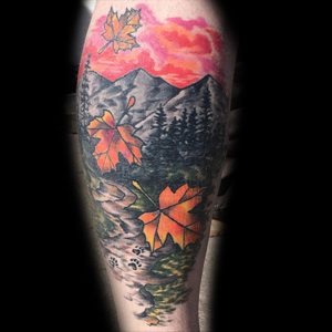 Full color landscape tattoo