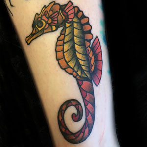 Full color traditional seahorse tattoo